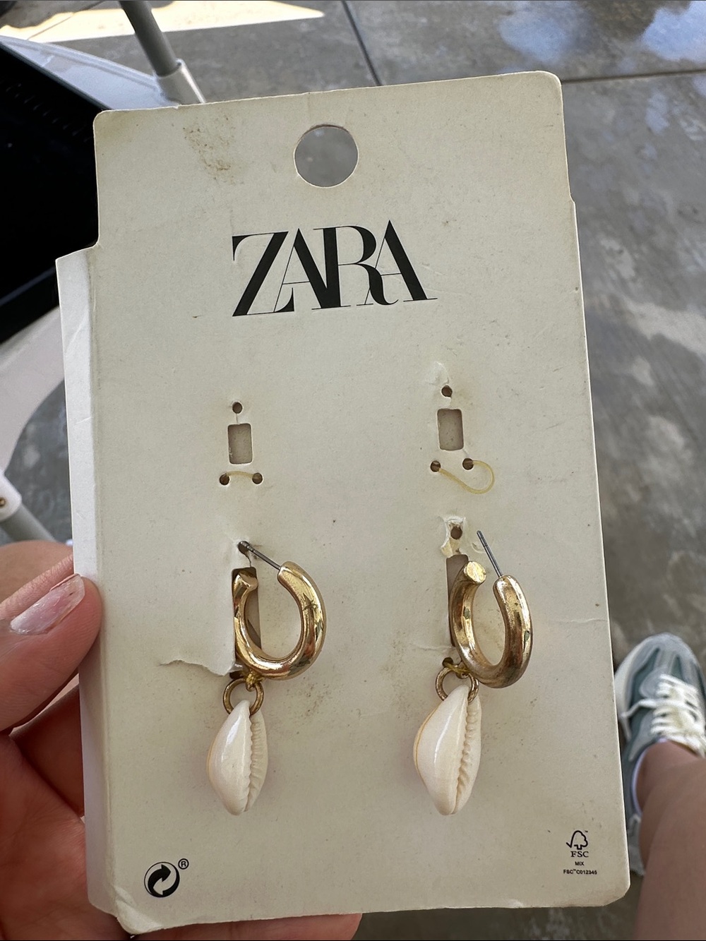 ZARA Gold Hoop Earrings with Cream Shell Drops